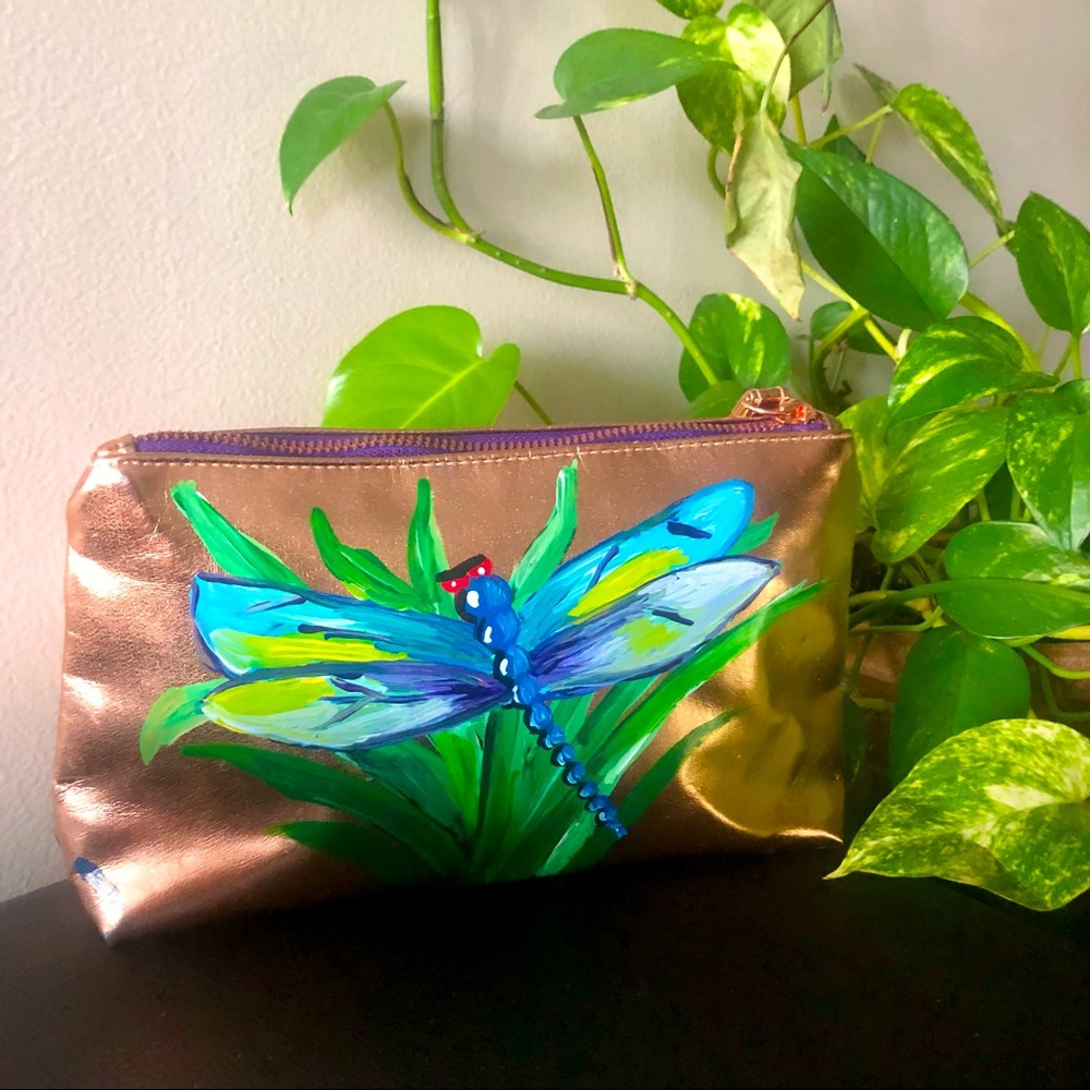 Hand Painted Dragonfly Accessory/Makeup/Pencil Pouch